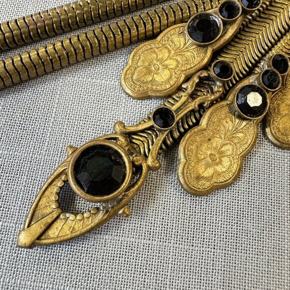 Vintage Jack Smile Egyptian Revival Art Deco Style Brass Bolo Necklace - Picture 12 of 16